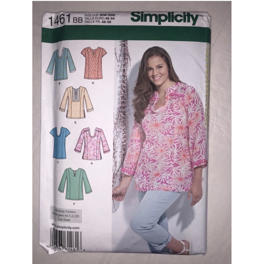 Simplicity 1461 BB Uncut Sewing Pattern Misses Plus Size 20W-28W Tunic Top